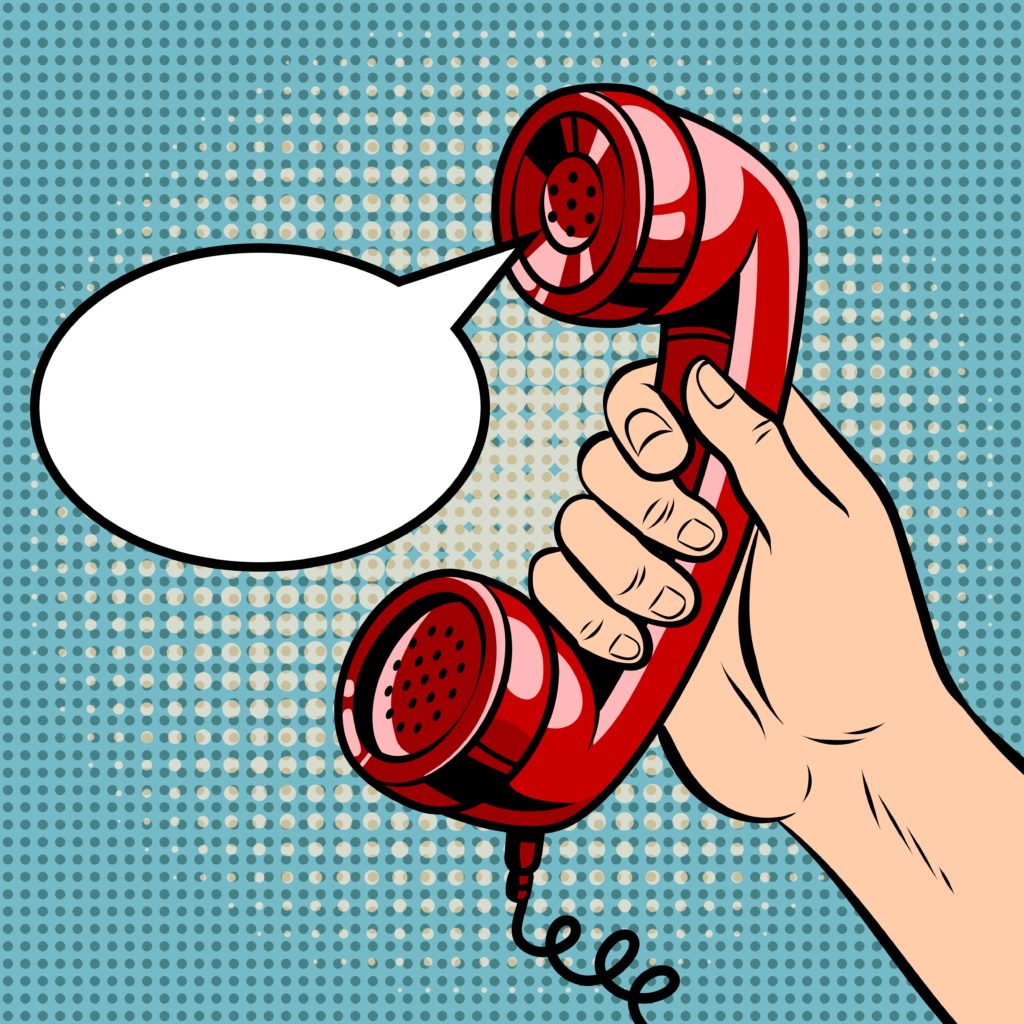 comic book phone in hand with empty speech bubble