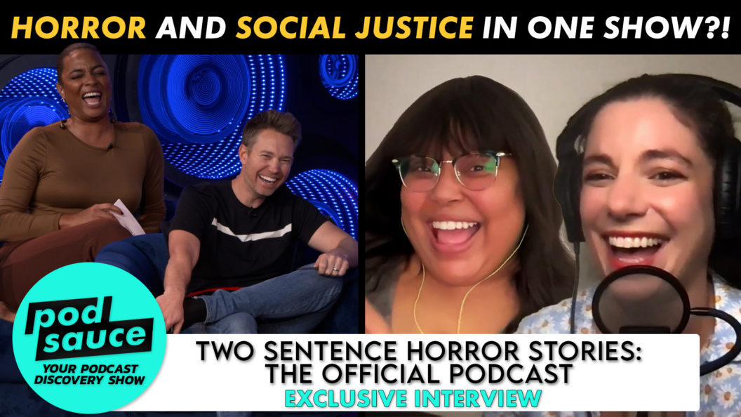 Hosts of 'Two Sentence Horror Story' with Podsauce hosts Alesha and Dax