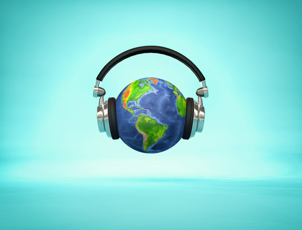 earth with headphones