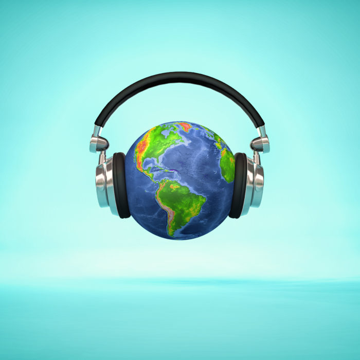 earth with headphones