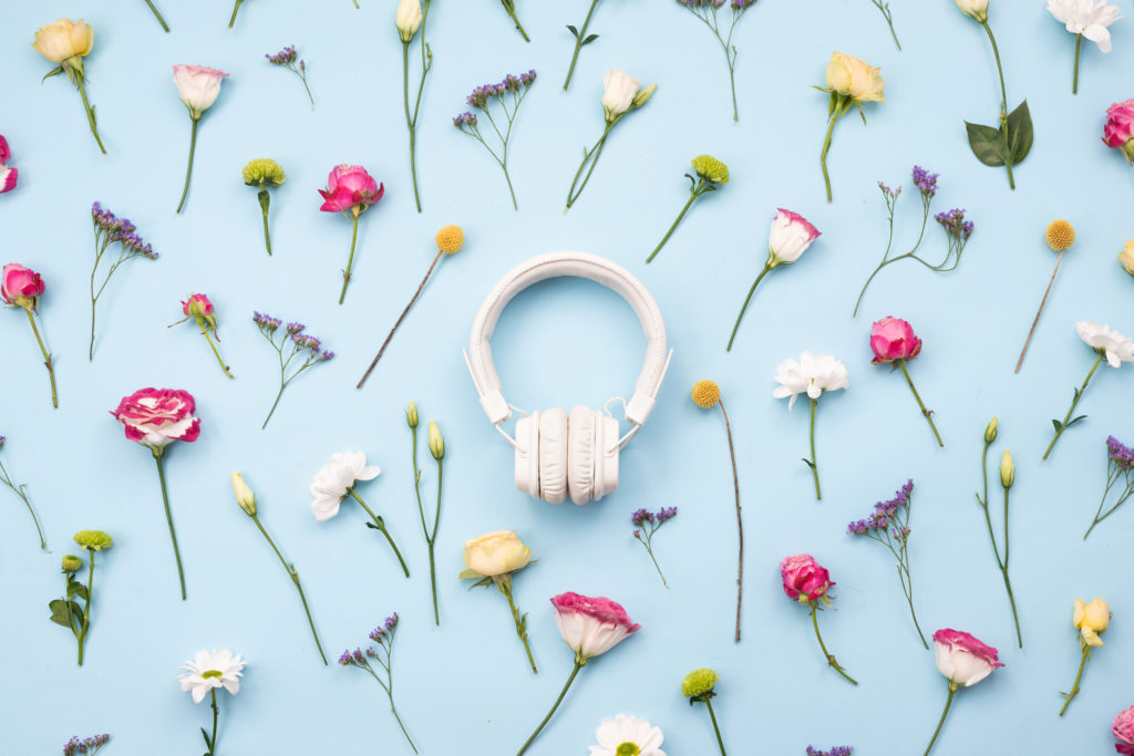 Flowers with headphones