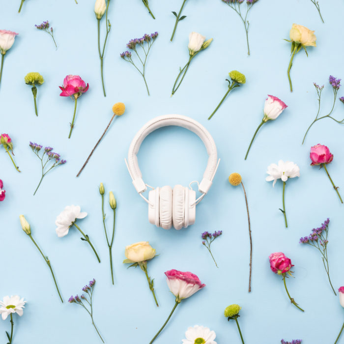Flowers with headphones